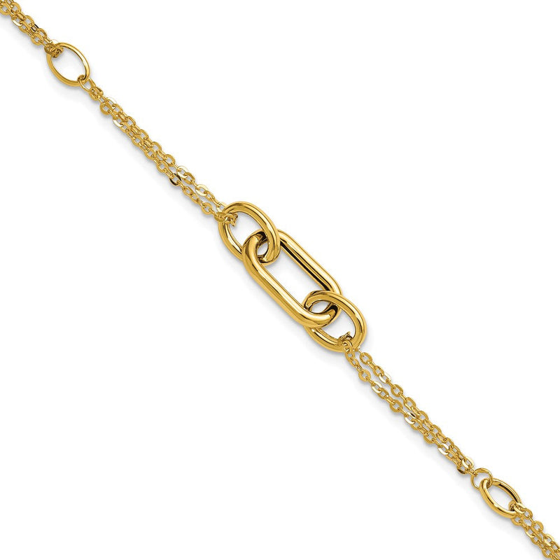 14K Gelbgold Poliert Fantasie Zwei Strang Glieder Armband