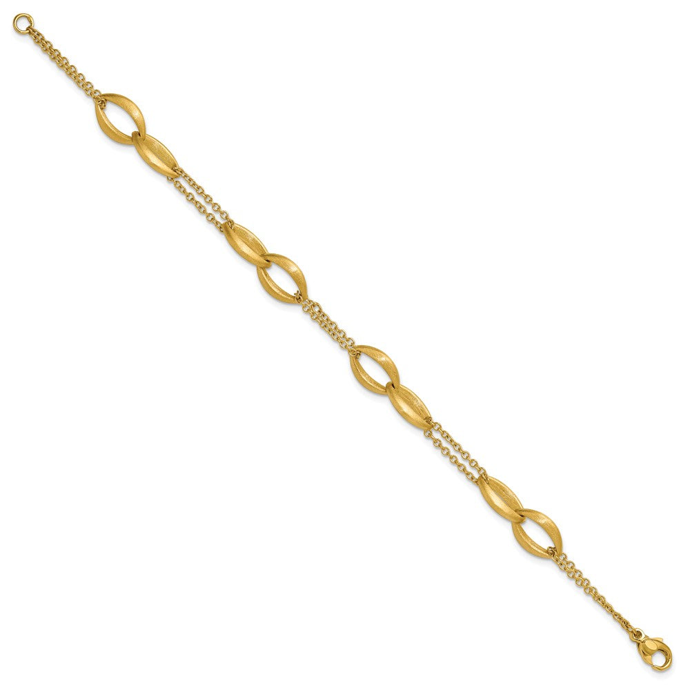 14K Gelbgold Poliert und Gebürstet 2 Strang Navette Glieder Armband