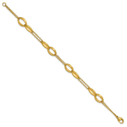 14K Gelbgold Poliert und Gebürstet 2 Strang Navette Glieder Armband