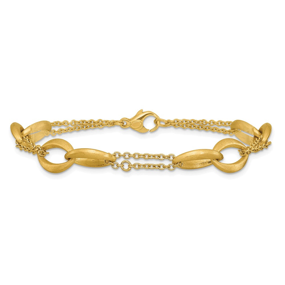 14K Gelbgold Poliert und Gebürstet 2 Strang Navette Glieder Armband