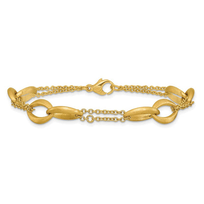 14K Gelbgold Poliert und Gebürstet 2 Strang Navette Glieder Armband