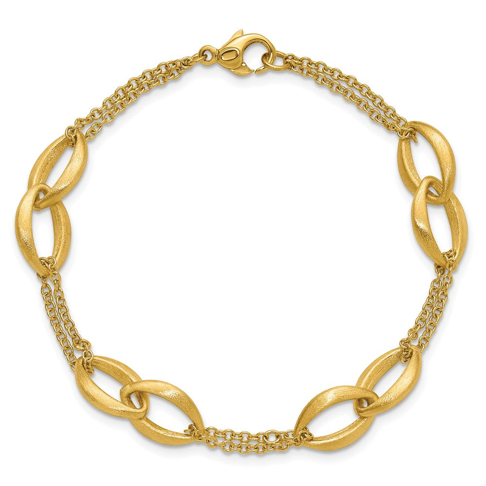 14K Gelbgold Poliert und Gebürstet 2 Strang Navette Glieder Armband