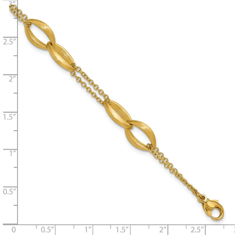 14K Gelbgold Poliert und Gebürstet 2 Strang Navette Glieder Armband
