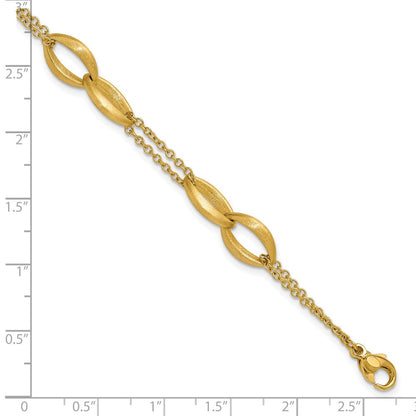 14K Gelbgold Poliert und Gebürstet 2 Strang Navette Glieder Armband
