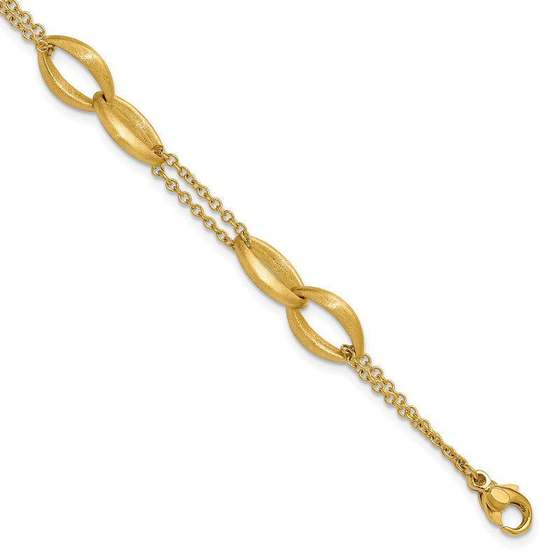 14K Gelbgold Poliert und Gebürstet 2 Strang Navette Glieder Armband