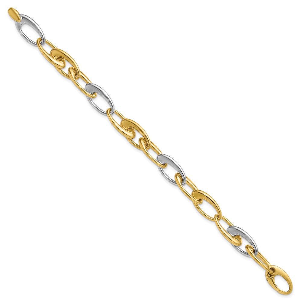 14K Bicolor Poliert Verjüngt Oval Glieder Armband
