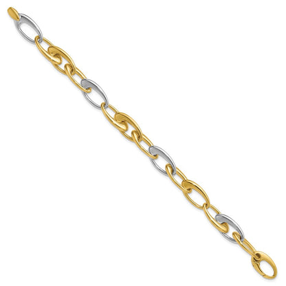 14K Bicolor Poliert Verjüngt Oval Glieder Armband