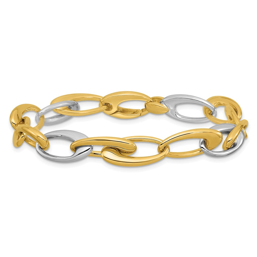 14K Bicolor Poliert Verjüngt Oval Glieder Armband