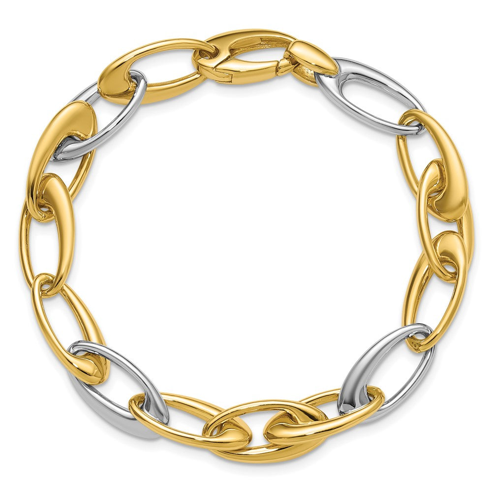 14K Bicolor Poliert Verjüngt Oval Glieder Armband