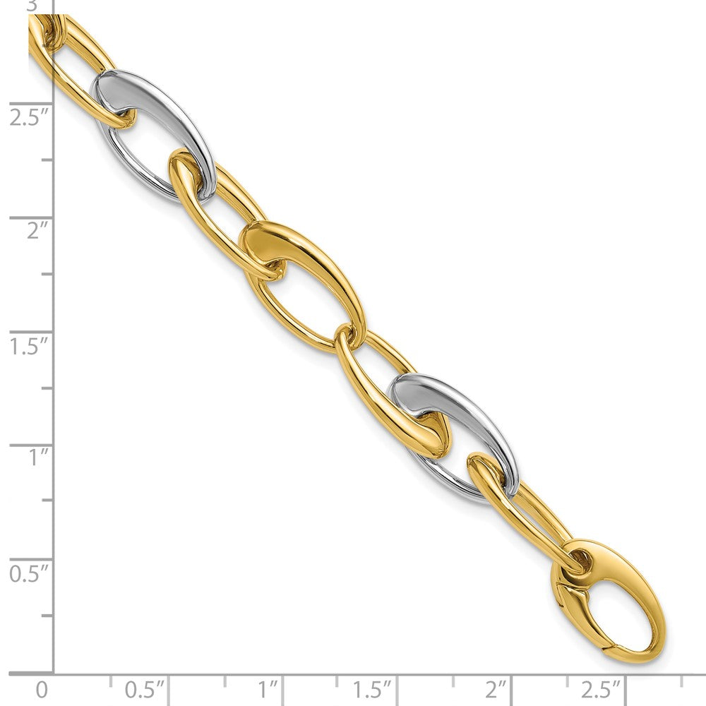 14K Bicolor Poliert Verjüngt Oval Glieder Armband