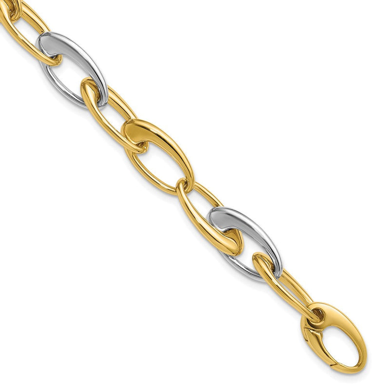 14K Bicolor Poliert Verjüngt Oval Glieder Armband