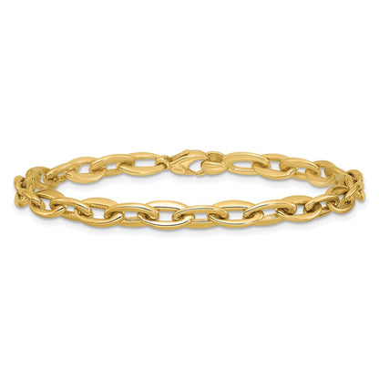 14K Gelbgold Poliert Fantasie 5.5mm Oval Glieder Armband
