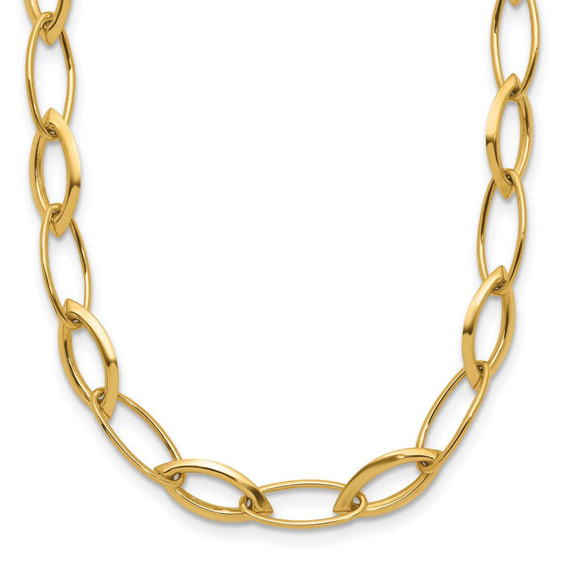14K Gelbgold Poliert Fantasie Oval und Navette Glieder Halskette