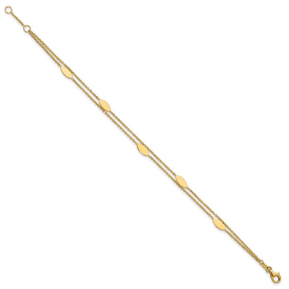 14K Gelbgold Poliert Fantasie 2 Strang Navette Mit.5 Zoll Verlängerung. Armband