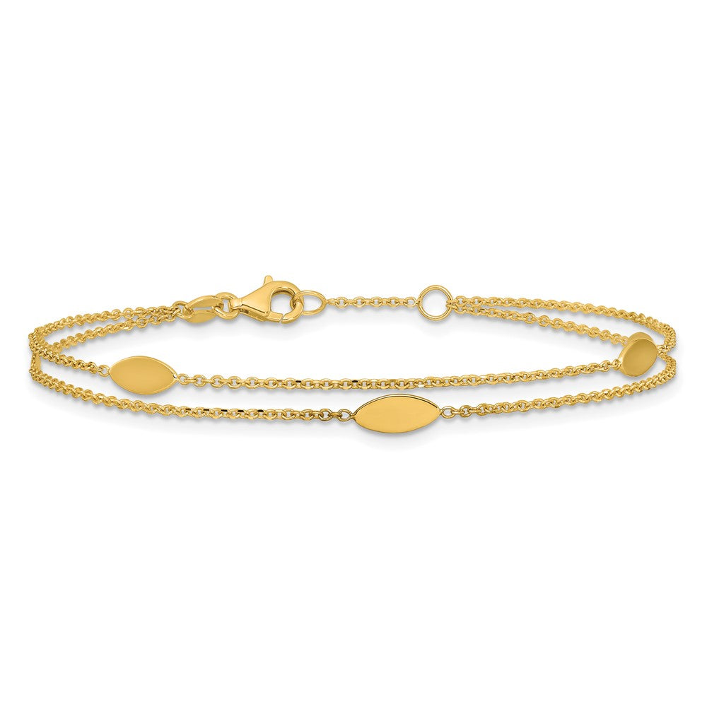 14K Gelbgold Poliert Fantasie 2 Strang Navette Mit.5 Zoll Verlängerung. Armband