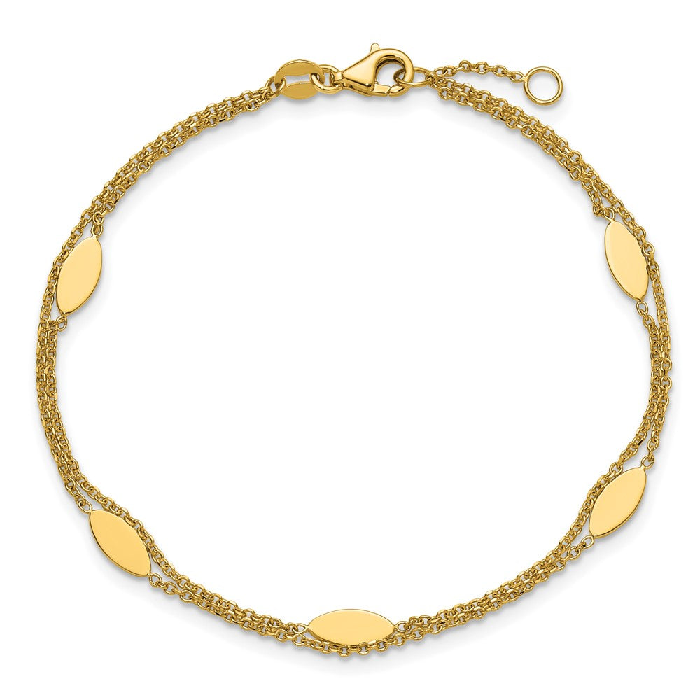 14K Gelbgold Poliert Fantasie 2 Strang Navette Mit.5 Zoll Verlängerung. Armband