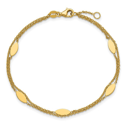 14K Gelbgold Poliert Fantasie 2 Strang Navette Mit.5 Zoll Verlängerung. Armband