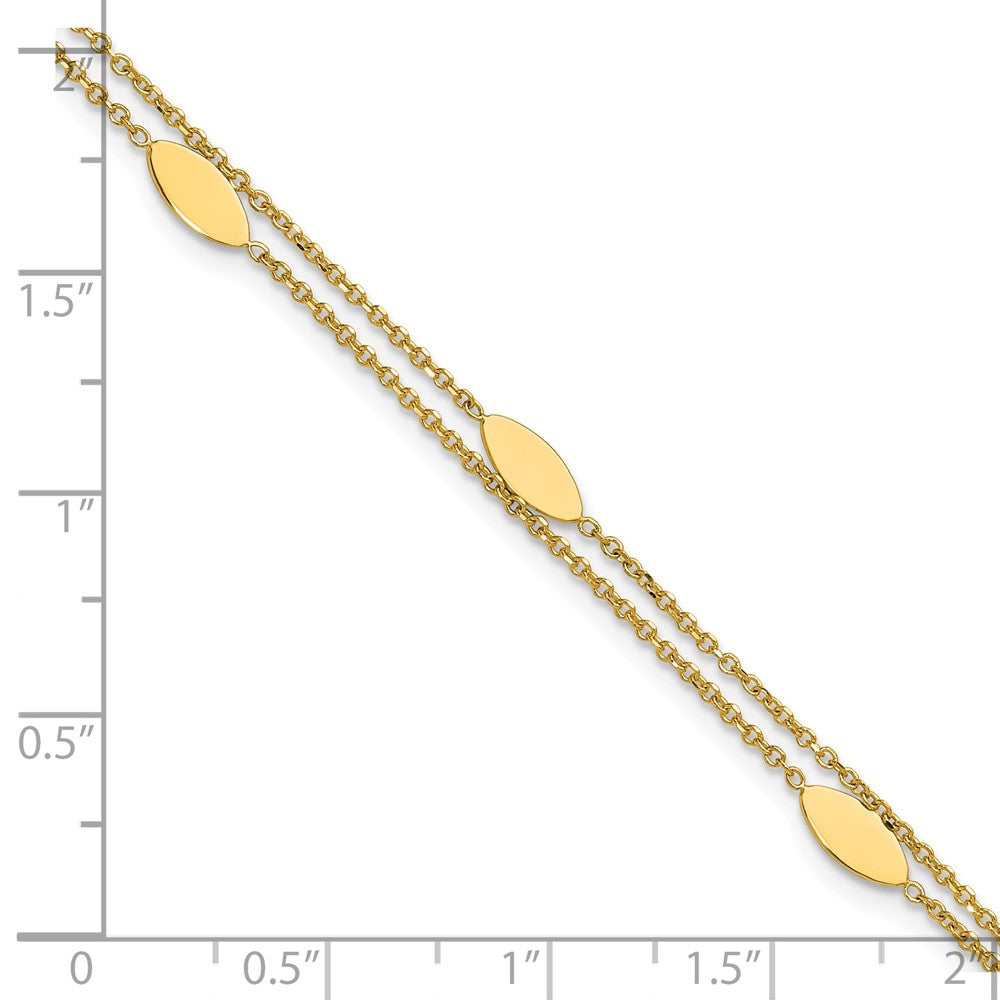 14K Gelbgold Poliert Fantasie 2 Strang Navette Mit.5 Zoll Verlängerung. Armband