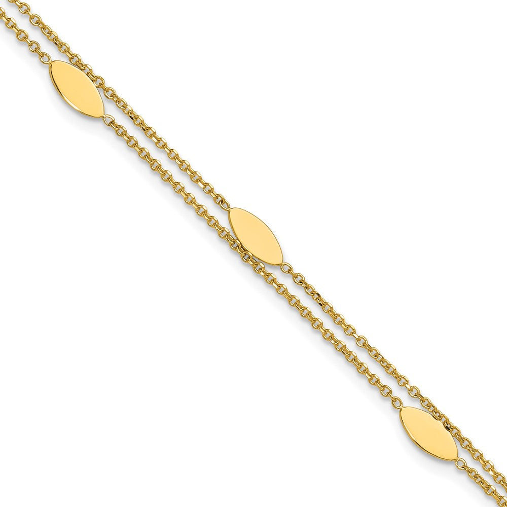 14K Gelbgold Poliert Fantasie 2 Strang Navette Mit.5 Zoll Verlängerung. Armband