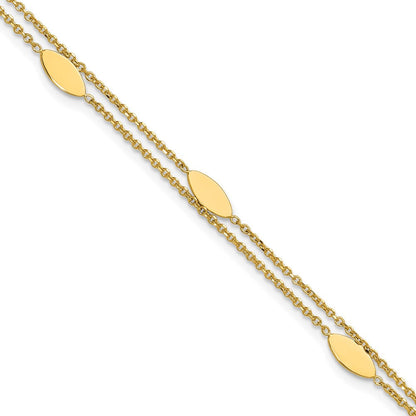 14K Gelbgold Poliert Fantasie 2 Strang Navette Mit.5 Zoll Verlängerung. Armband