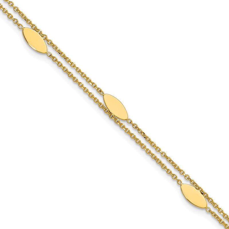14K Gelbgold Poliert Fantasie 2 Strang Navette Mit.5 Zoll Verlängerung. Armband