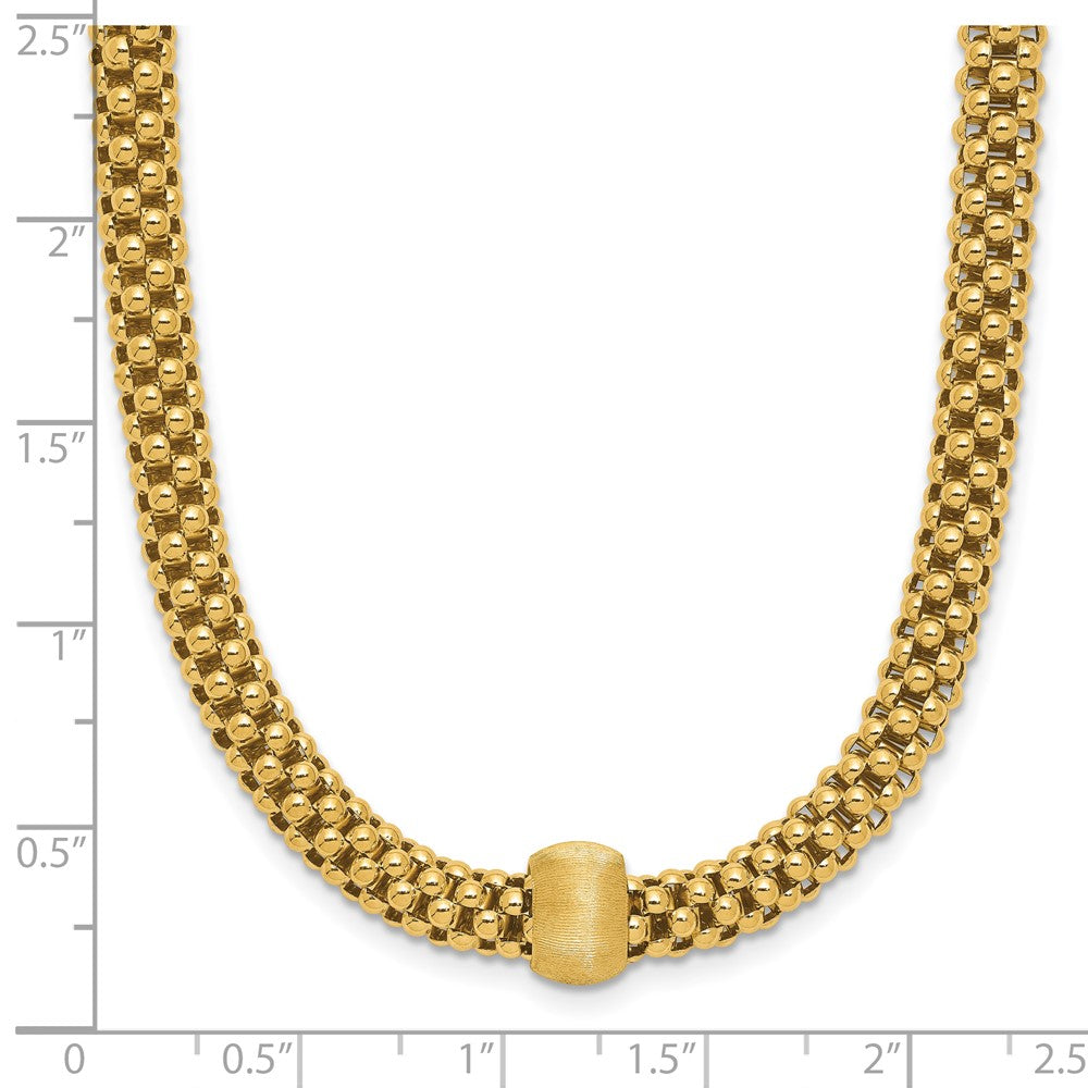 14K Gelbgold Poliert und Gebürstet Perle Popcorn Netz Halskette