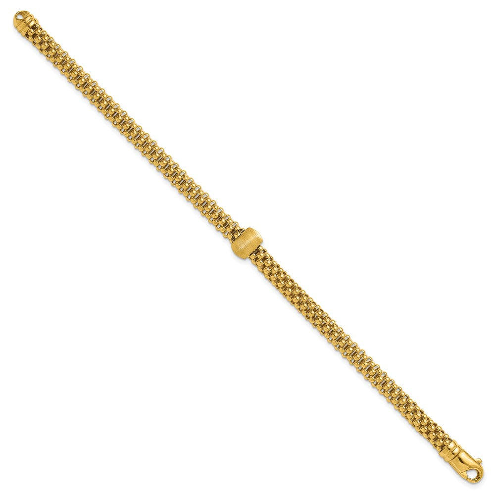 14K Gelbgold Poliert und Gebürstet Perle Popcorn Netz Armband