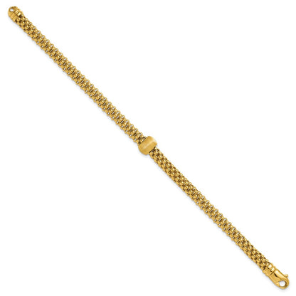 14K Gelbgold Poliert und Gebürstet Perle Popcorn Netz Armband