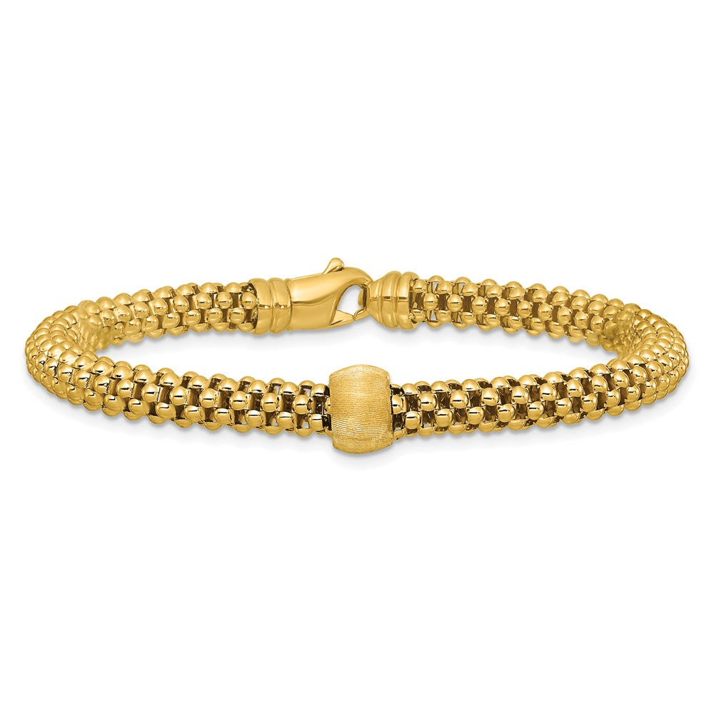 14K Gelbgold Poliert und Gebürstet Perle Popcorn Netz Armband