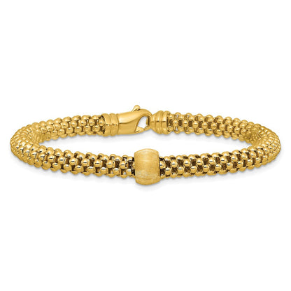 14K Gelbgold Poliert und Gebürstet Perle Popcorn Netz Armband