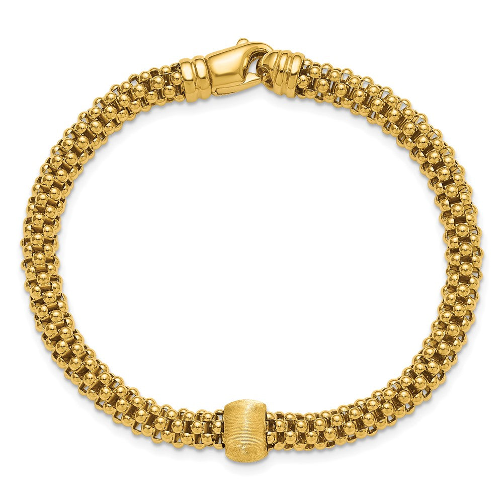 14K Gelbgold Poliert und Gebürstet Perle Popcorn Netz Armband