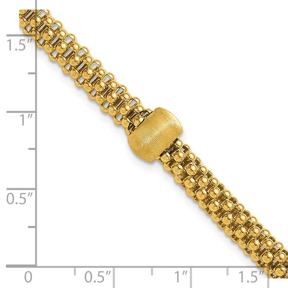 14K Gelbgold Poliert und Gebürstet Perle Popcorn Netz Armband
