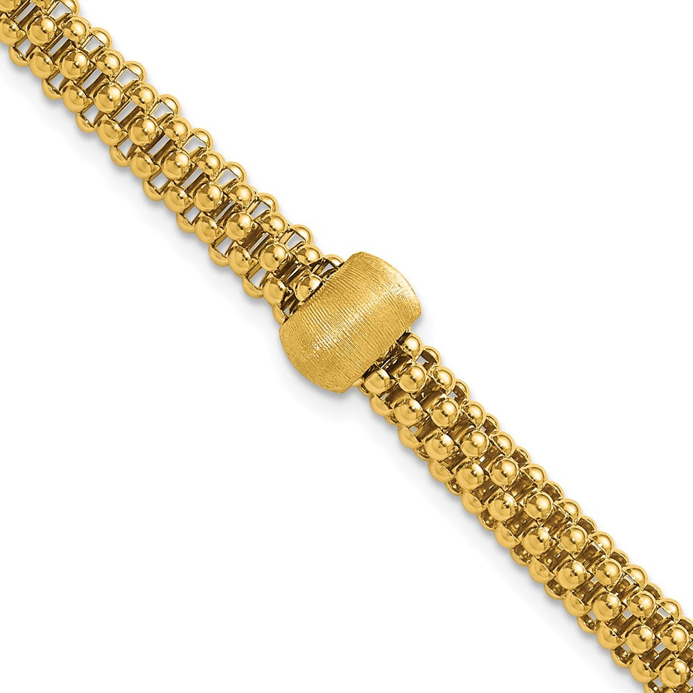 14K Gelbgold Poliert und Gebürstet Perle Popcorn Netz Armband