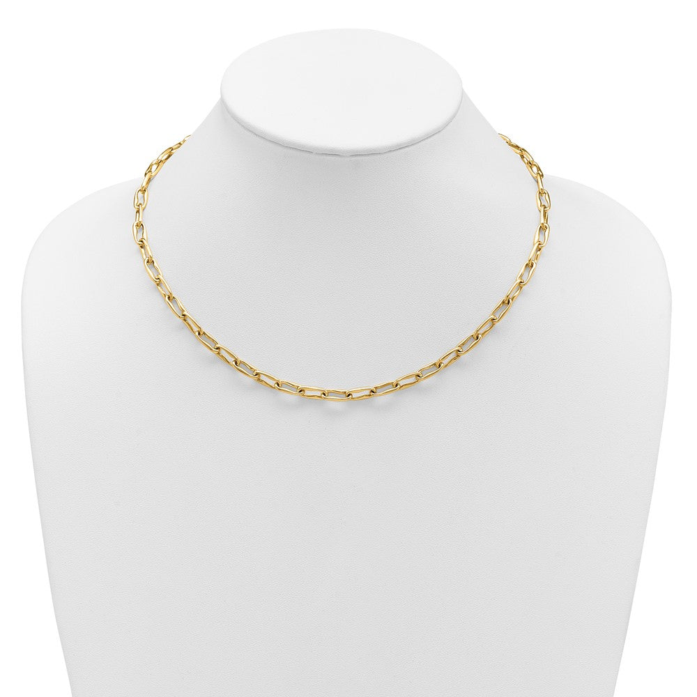 14K Gelbgold Poliert Fantasie Gewellt Länglich Oval Glieder Halskette