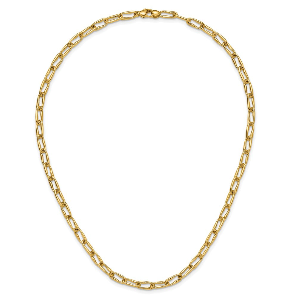 14K Gelbgold Poliert Fantasie Gewellt Länglich Oval Glieder Halskette