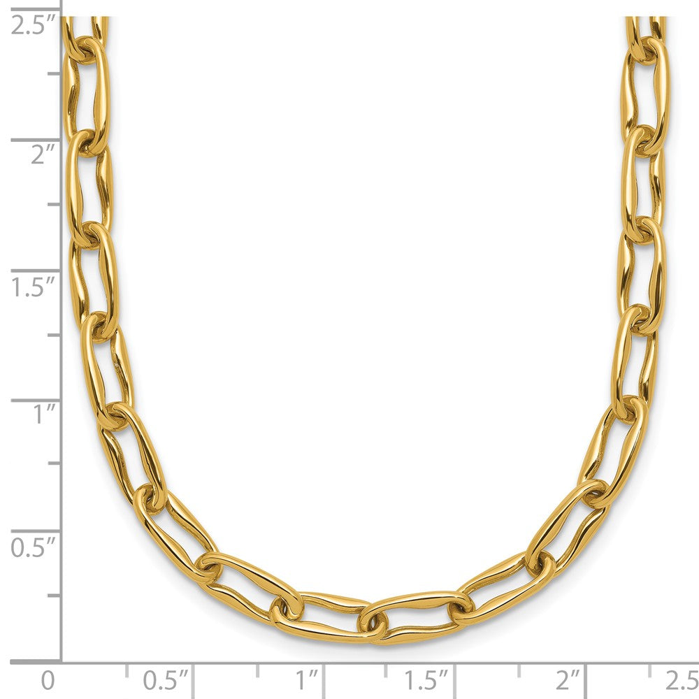 14K Gelbgold Poliert Fantasie Gewellt Länglich Oval Glieder Halskette
