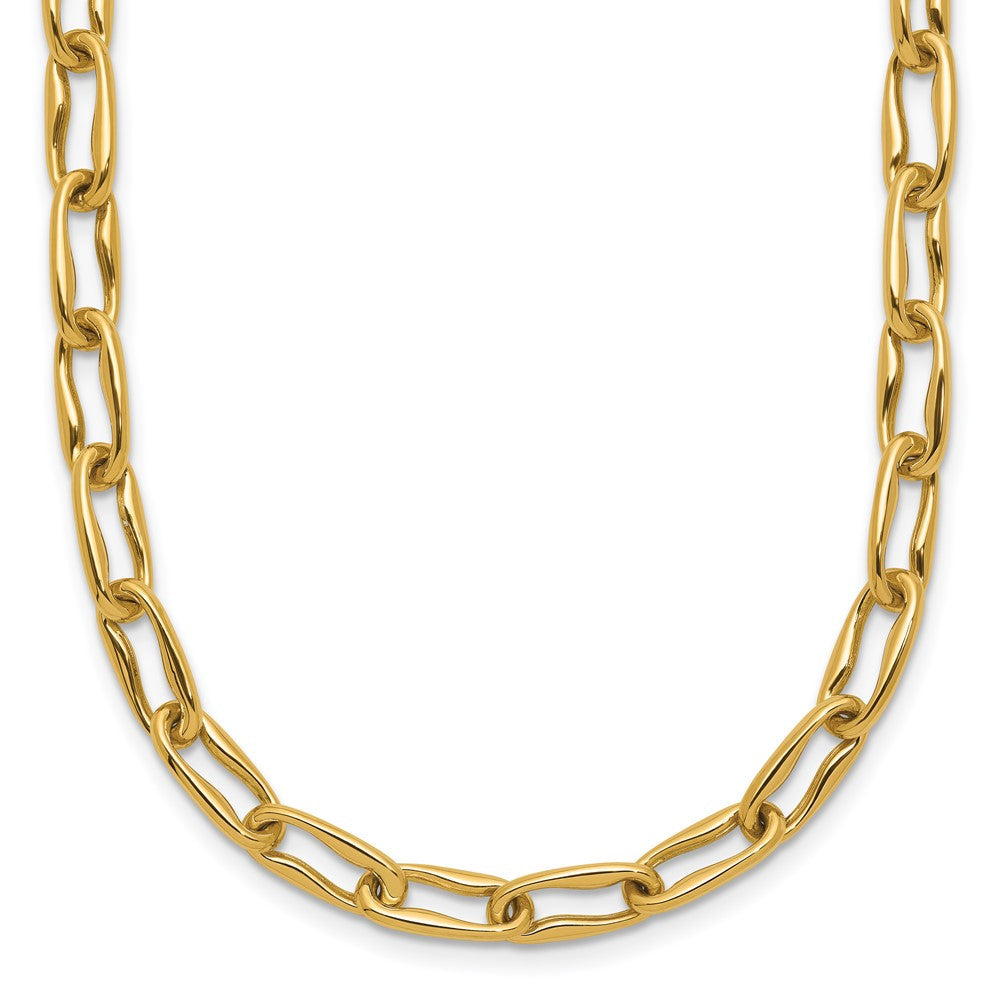 14K Gelbgold Poliert Fantasie Gewellt Länglich Oval Glieder Halskette