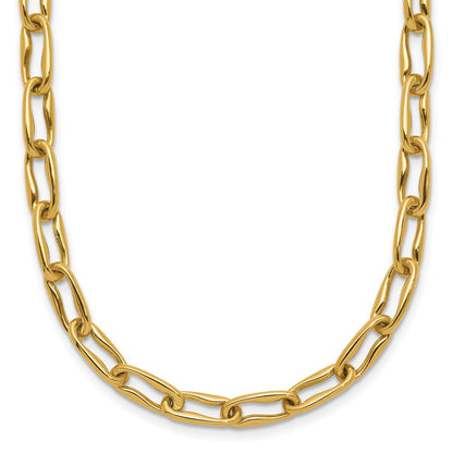 14K Gelbgold Poliert Fantasie Gewellt Länglich Oval Glieder Halskette