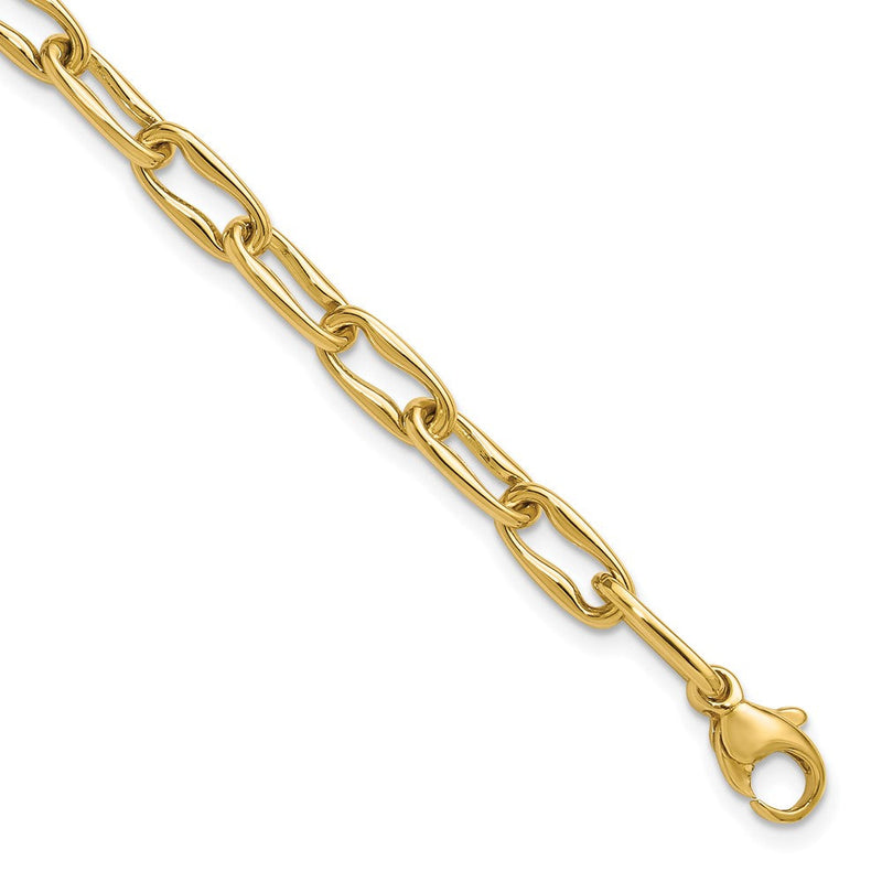 14K Gelbgold Poliert Fantasie Gewellt Länglich Oval Glieder Armband