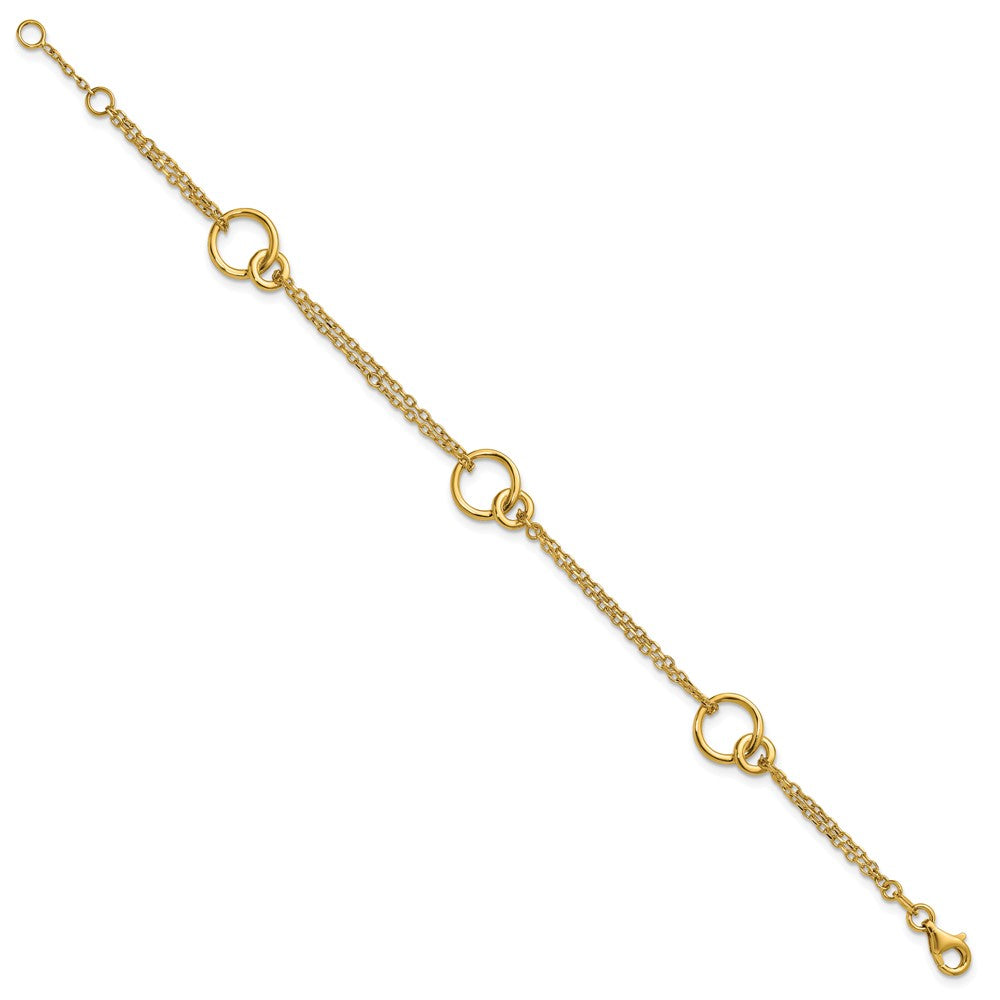 14K Gelbgold Poliert 2 Strang Doppelt Kreis Mit.5 Zoll Verlängerung. Armband