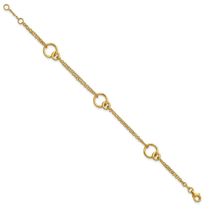 14K Gelbgold Poliert 2 Strang Doppelt Kreis Mit.5 Zoll Verlängerung. Armband