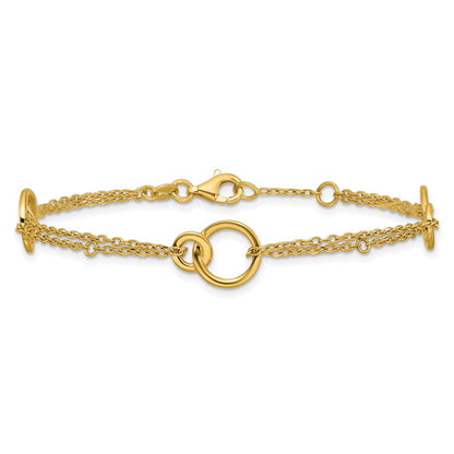 14K Gelbgold Poliert 2 Strang Doppelt Kreis Mit.5 Zoll Verlängerung. Armband