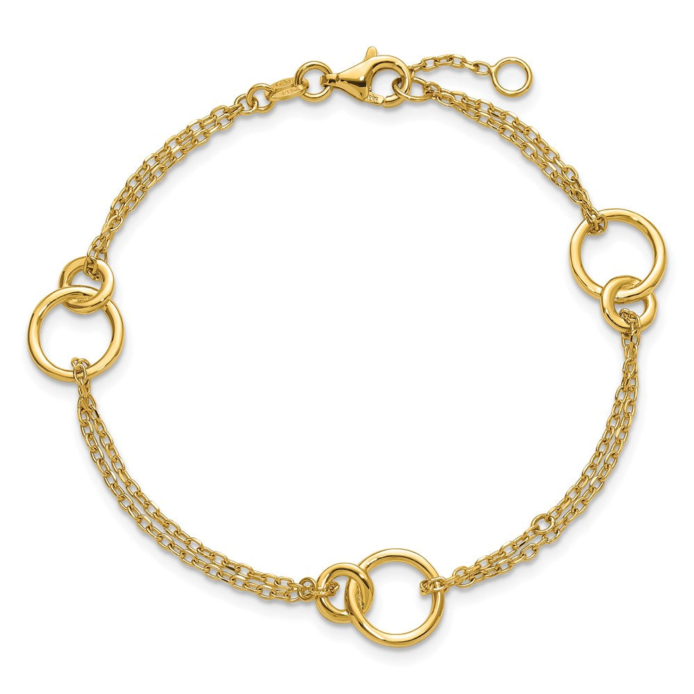 14K Gelbgold Poliert 2 Strang Doppelt Kreis Mit.5 Zoll Verlängerung. Armband
