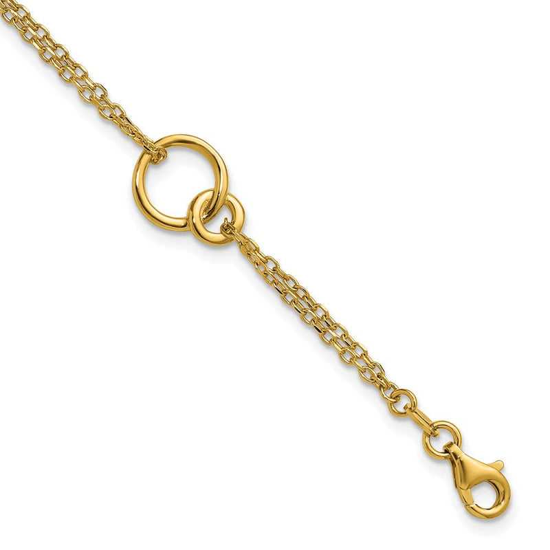 14K Gelbgold Poliert 2 Strang Doppelt Kreis Mit.5 Zoll Verlängerung. Armband