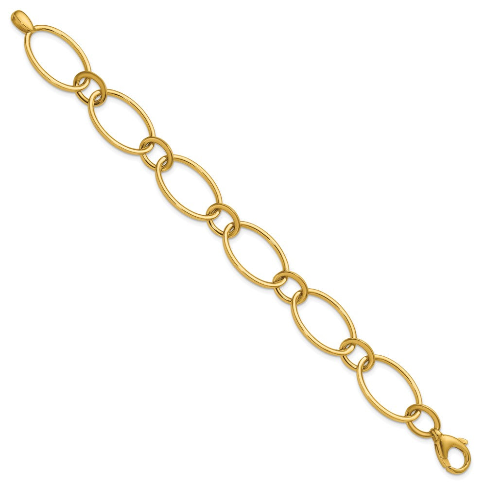14K Gelbgold Poliert Fantasie Mixed Oval Glieder Armband