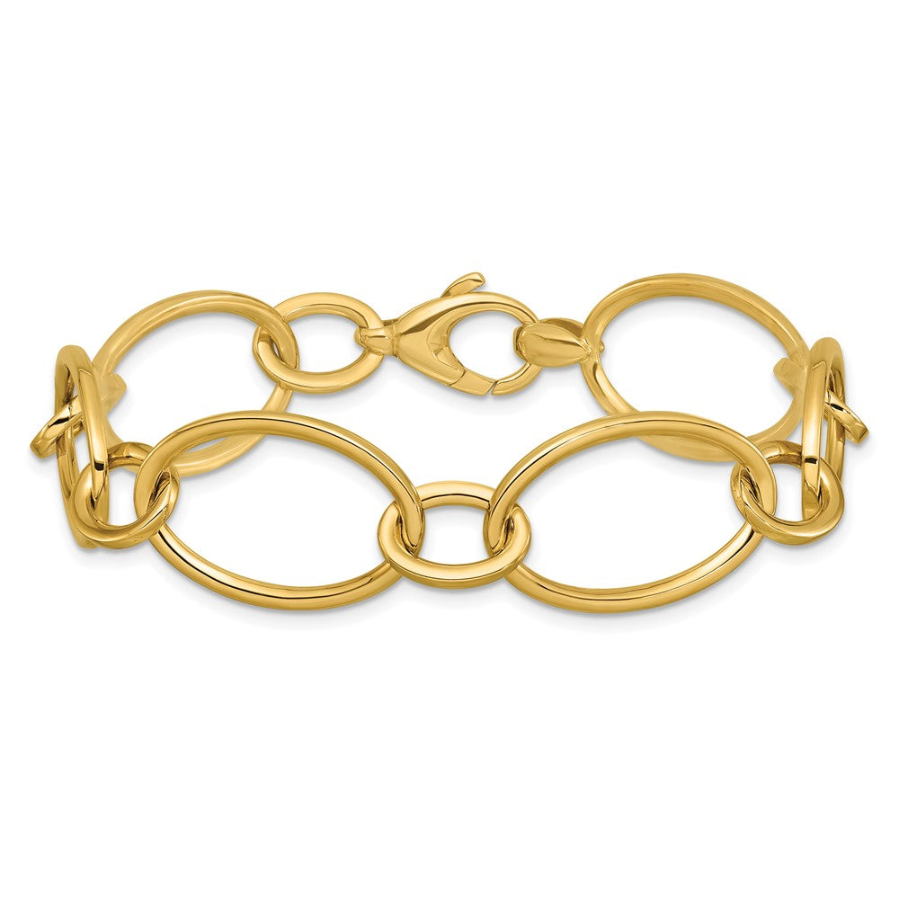 14K Gelbgold Poliert Fantasie Mixed Oval Glieder Armband