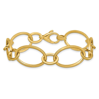 14K Gelbgold Poliert Fantasie Mixed Oval Glieder Armband