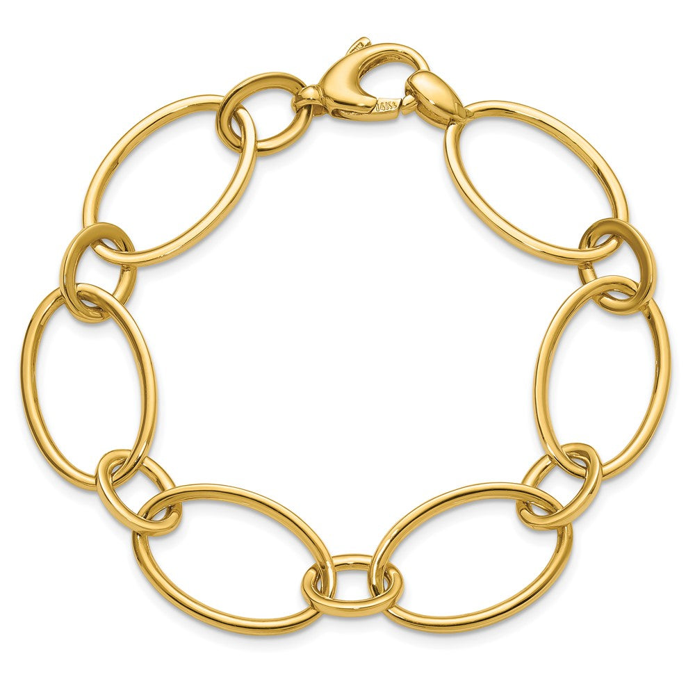 14K Gelbgold Poliert Fantasie Mixed Oval Glieder Armband