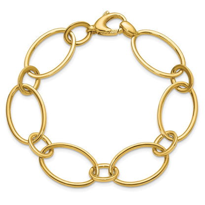 14K Gelbgold Poliert Fantasie Mixed Oval Glieder Armband