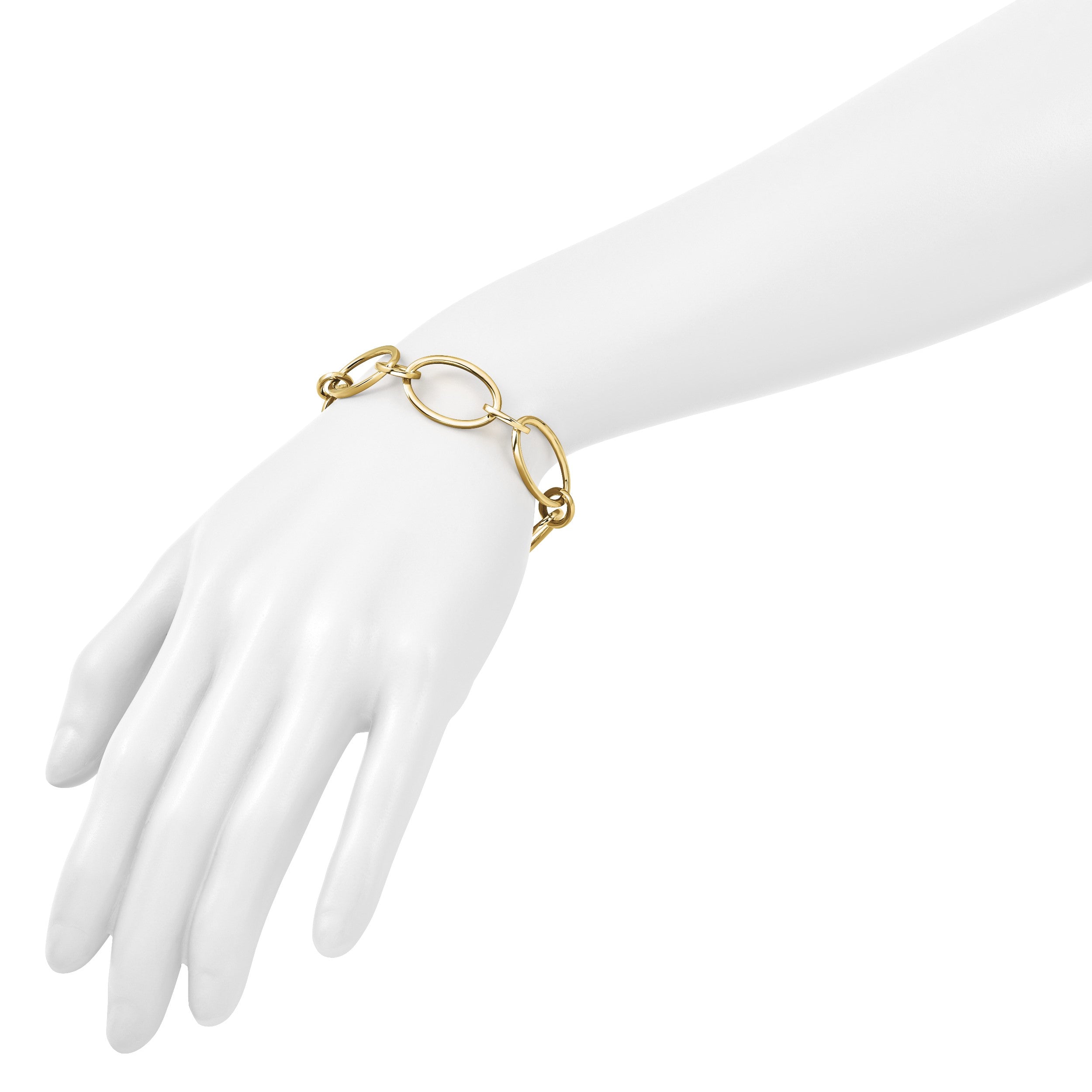14K Gelbgold Poliert Fantasie Mixed Oval Glieder Armband